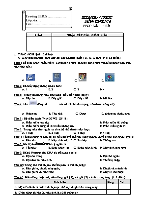 Đề kiểm tra 45 phút học kỳ I môn Tin học Lớp 6